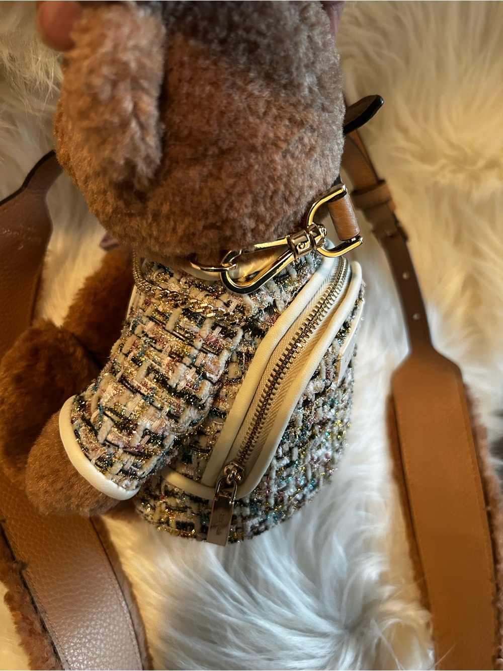 kate spade Brown Plush Bear Charm with Tweed Mini Backpack - Picture 10 of 10